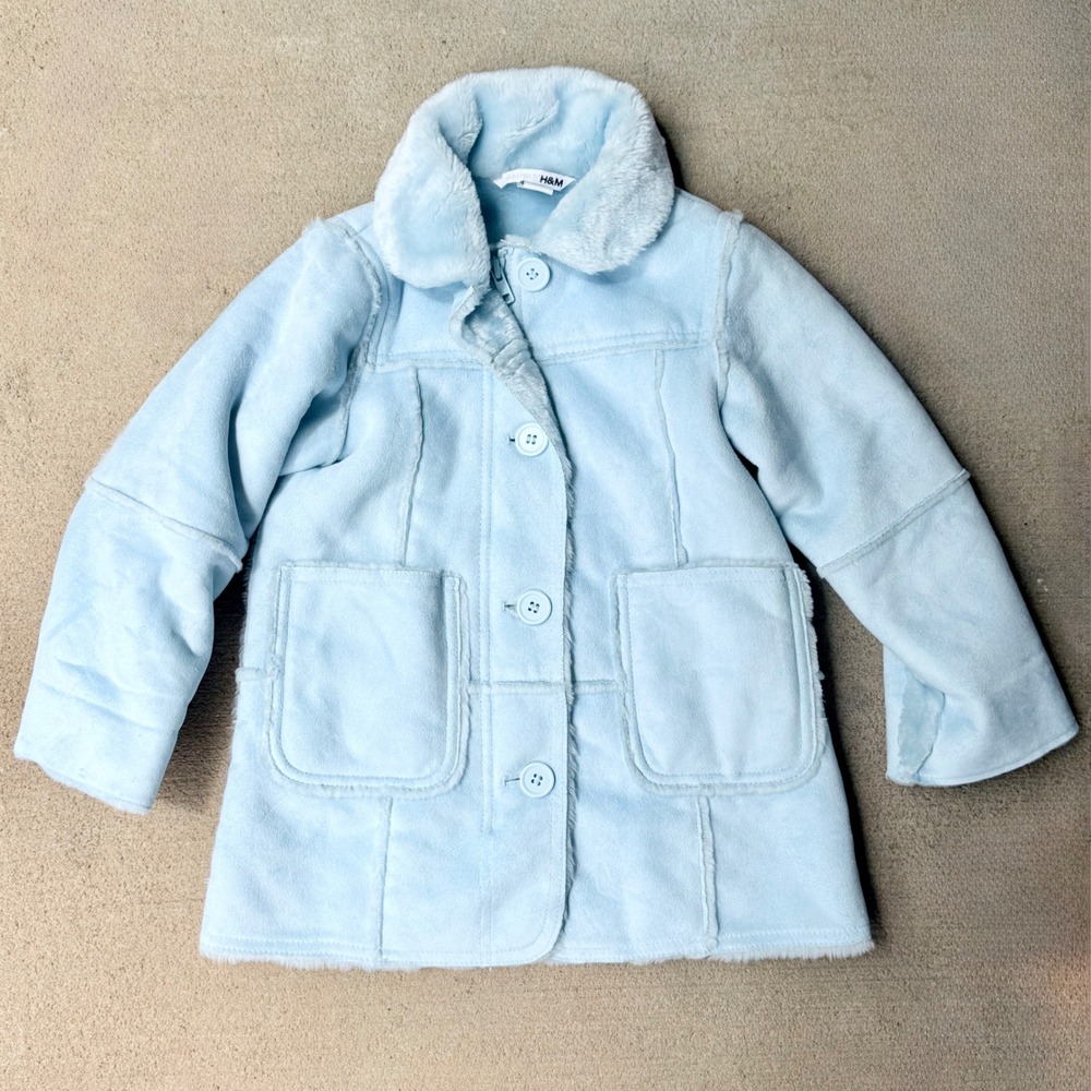 H&M Kids Light Blue Faux Shearling Fur Lined Coat Jacket 1.5-2Y